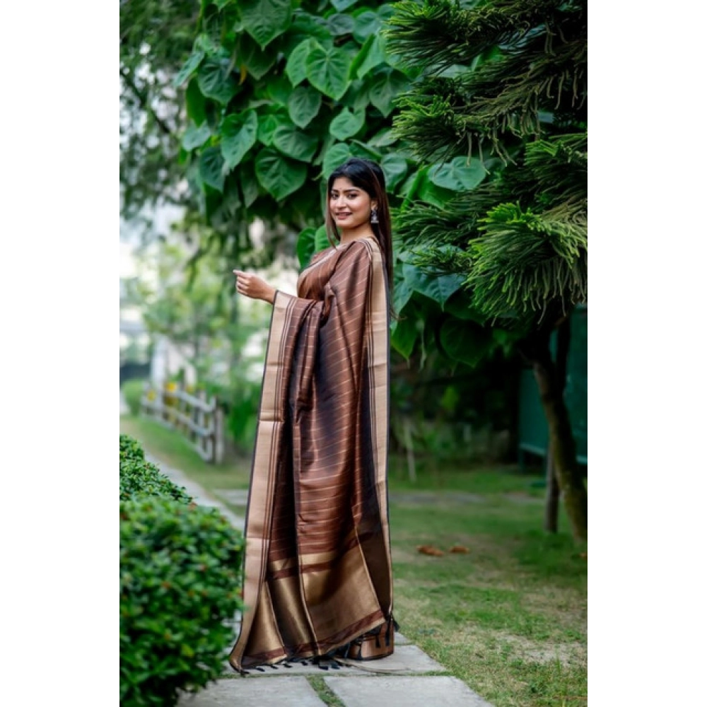 Women's Faux_Banarasi Lining Pattern Saree With Unstitched Blouse 5.5Mtr (Light_Brown) Women's Faux_Banarasi Lining Pattern Saree With Unstitched Blouse 5.5Mtr (Light_Brown)