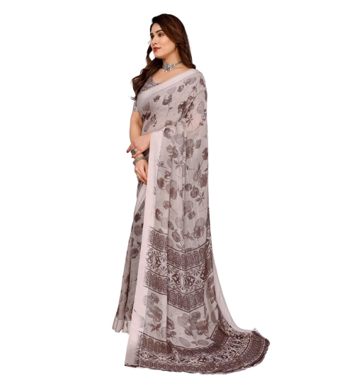 Women's Georgette Printed Saree With Unstitched Blouse 5.5Mtr (Grey)
