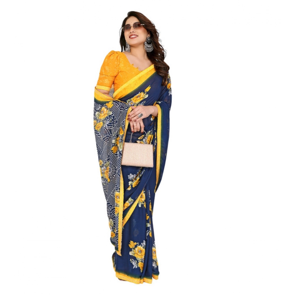 Women's Georgette Printed Saree With Unstitched Blouse 5.5Mtr (Blue) Women's Georgette Printed Saree With Unstitched Blouse 5.5Mtr (Blue)