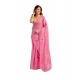 Women's Linen Cotton Printed Ready To Wear Saree With Unstitched Blouse 5.5 Mtr (Pink)