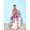 Women's Satin Colour Block Long Sleeves Co-Ord Set (Multicolor)
