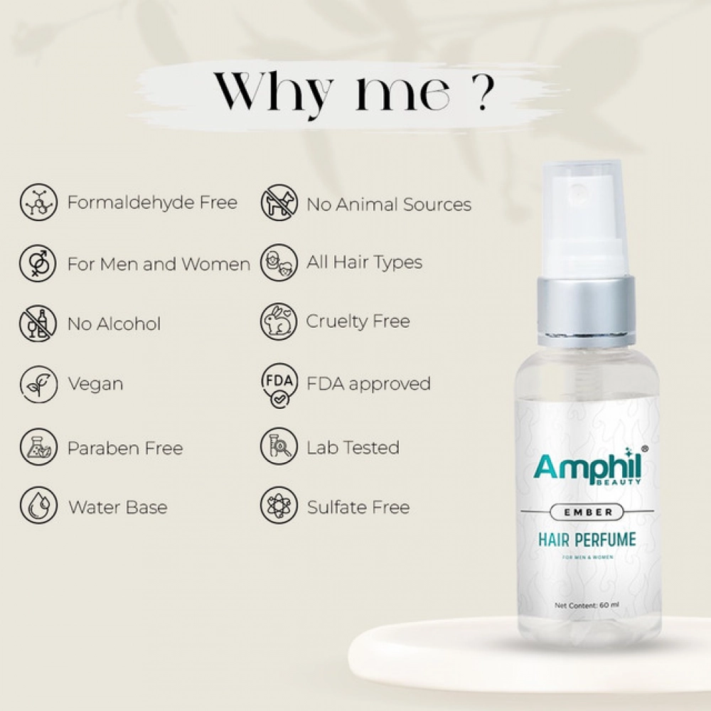 Amphil beauty Ember Unisex Hair perfume 60 ml | Alcohol free | Water based | Paraben Free