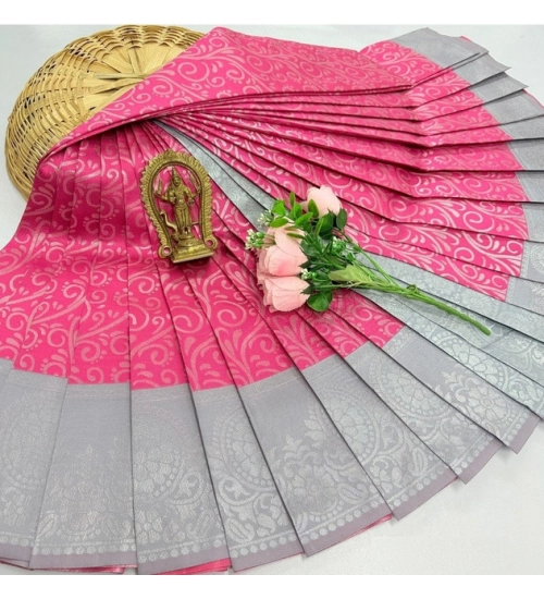 Women's Soft Silk Printed Saree With Unstitched Blouse 5.5Mtr (Mejentha)