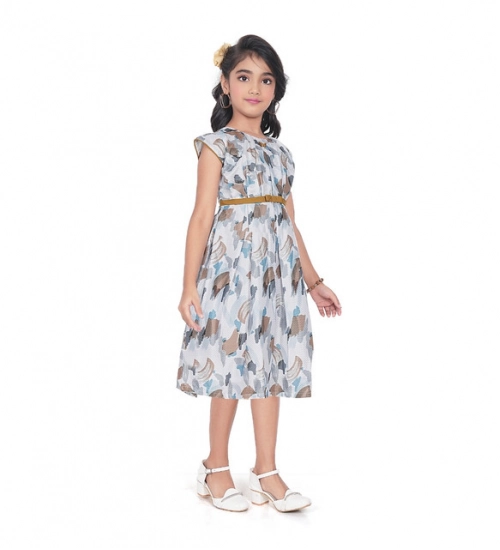 Girl's Popcorn Printed Sleeve Less Round Neck Dress (Brown) Girl's Popcorn Printed Sleeve Less Round Neck Dress (Brown)