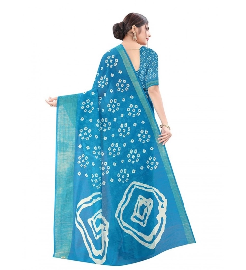 Women's Cotton Silk Bandhni Saree With Unstitched Blouse 5.5Mtr (Sky Blue)