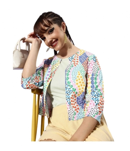Women's Polyester Floral 3-4th Sleeves Shrug (Multicolor)