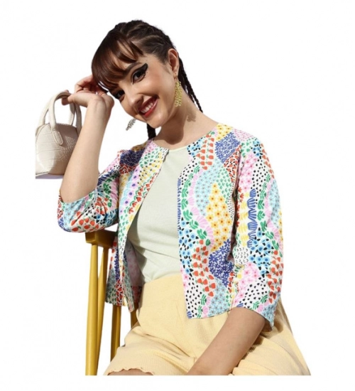 Women's Polyester Floral 3-4th Sleeves Shrug (Multicolor)