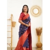 Dropship Women's Litchi silk Printed Saree With Unstitched Blouse (Blue)