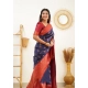 Women's Litchi silk Printed Saree With Unstitched Blouse (Blue)