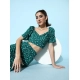 Women's Polyester Floral Short Sleeve Co-Ord Set (Green)