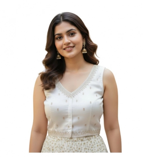 Women's Zimmi Choo Sequin Work V-Neck Padded Blouse (White 38 Ready (Self Alterable 36–40)