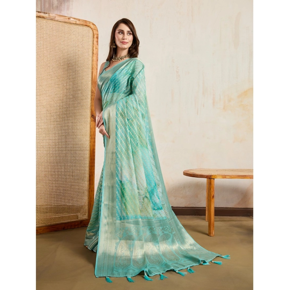 Women's Viscose Printed Saree With Unstitched Blouse 5.5Mtr (Green)