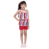 Girl's Polyester Crepe Striped Tie Ups Shorts Set (Multicolor)