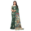 Women's Linen Printed Saree With Unstitched Blouse 5.5Mtr (Dark Green) Women's Linen Printed Saree With Unstitched Blouse 5.5Mtr (Dark Green)