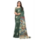 Women's Linen Printed Saree With Unstitched Blouse 5.5Mtr (Dark Green)
