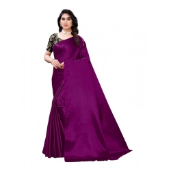 Women's Satin Printed Saree With Unstitched Blouse 5.5Mtr (Purple)