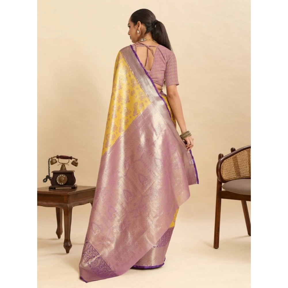 Women's Faux_Banarasi_Silk Woven Saree With Unstitched Blouse 5.5Mtr (Yellow) Women's Faux_Banarasi_Silk Woven Saree With Unstitched Blouse 5.5Mtr (Yellow)