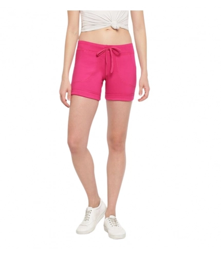 Women's Cotton Solid Elasticated Shorts (Pink)