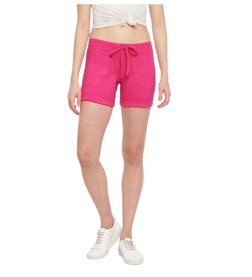 Women's Cotton Solid Elasticated Shorts (Pink)