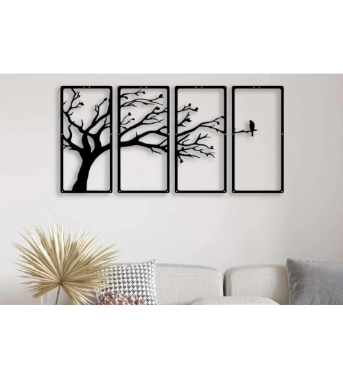 Wooden 3D 4 Pieces Tree Wall Art Panel Frame