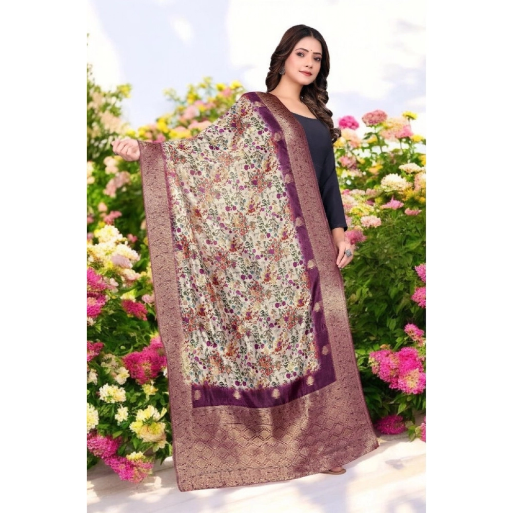 Women's chanderi silk  Printed Dupatta (Magenta, Length: 2 Mtr)
