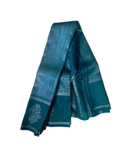 Women's Soft Silk Wooven Saree With Unstitched Blouse 5.5Mtr (Teal Blue)