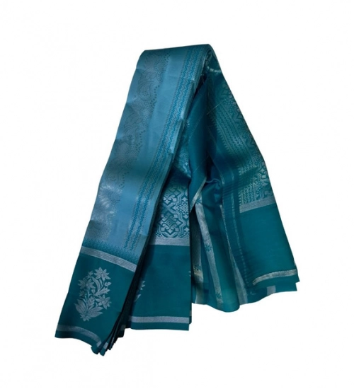 Women's Soft Silk Wooven Saree With Unstitched Blouse 5.5Mtr (Teal Blue)