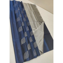Women's Litchi silk Printed Saree With Unstitched Blouse (Dark Blue)