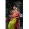 Dropship Women's Litchi silk Printed Saree With Unstitched Blouse (Green)