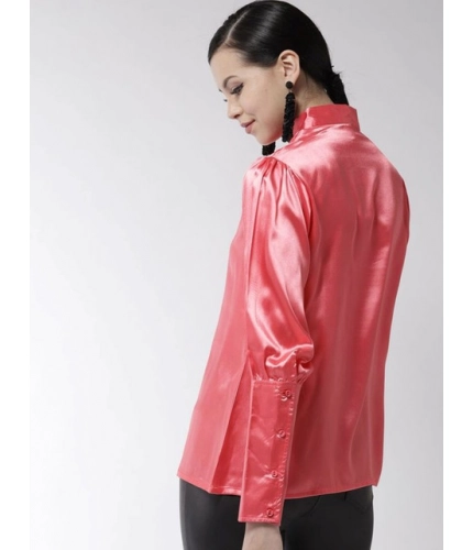 Women's Polyester Solid Long Sleeves Top (Coral)
