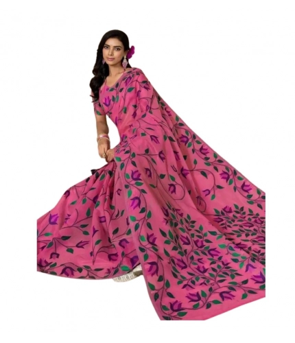 Women's Georgette Printed Saree With Unstitched Blouse 5.5Mtr (Pink)