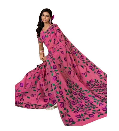 Women's Georgette Printed Saree With Unstitched Blouse 5.5Mtr (Pink)