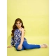 Girl's Polyester Floral One Shoulder Jeggings Set (Blue)