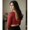 Women's Ajrakh Cotton Printed V-Neck Padded Blouse (Red 38 Ready (Self Alterable 36–40)