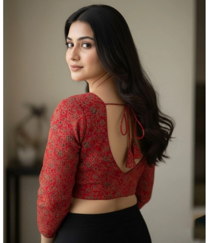 Women's Ajrakh Cotton Printed V-Neck Padded Blouse (Red 38 Ready (Self Alterable 36–40) Women's Ajrakh Cotton Printed V-Neck Padded Blouse (Red 38 Ready (Self Alterable 36–40)