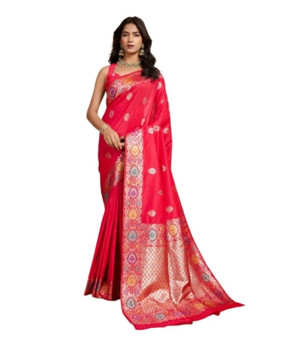 Women's Faux_Banarasi_Silk Woven Saree With Unstitched Blouse 5.5Mtr (Red) Women's Faux_Banarasi_Silk Woven Saree With Unstitched Blouse 5.5Mtr (Red)