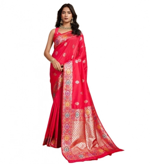 Women's Faux_Banarasi_Silk Woven Saree With Unstitched Blouse 5.5Mtr (Red) Women's Faux_Banarasi_Silk Woven Saree With Unstitched Blouse 5.5Mtr (Red)