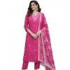 Women's Chanderi Silk Ethnic Motif V-Neck 3/4th Sleeve Kurti With Pant Dupatta Set (Pink) Women's Chanderi Silk Ethnic Motif V-Neck 3/4th Sleeve Kurti With Pant Dupatta Set (Pink)
