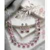 Women's Brass Silver Plated Necklace set (Pink)