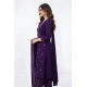 Women's Georgette Ethnic Motif Round 3/4th Sleeve Kurti With Pant Dupatta Set (Purple)