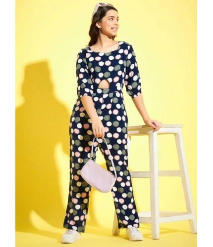 Girl's Cotton Polka 3-4th Sleeve Jumpsuit (Multicolor)