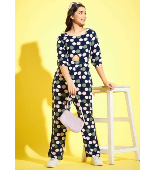 Girl's Cotton Polka 3-4th Sleeve Jumpsuit (Multicolor)