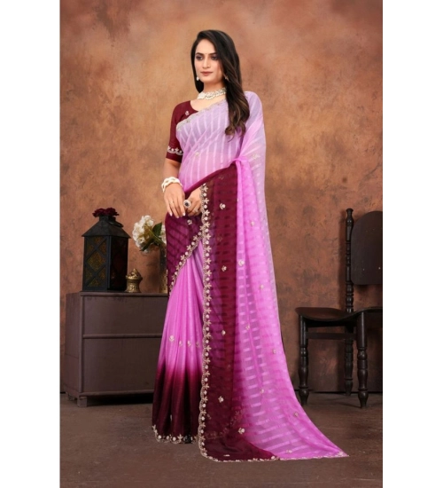 Women's Chiffon Embroidred Saree With Unstitched Blouse 5.5Mtr (Pink)