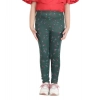 Girl's Cotton Lycra Floral Elasticated Jeggings (Bottle Green)