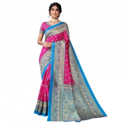 Women's Litchi silk Printed Saree With Unstitched Blouse  5-6 Mtrs (Pink)