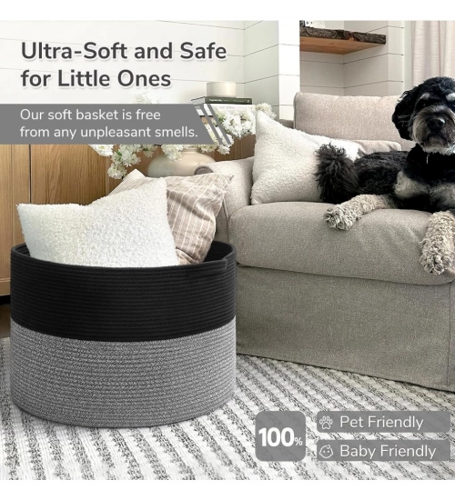 Cotton Kidi-16x14 Inch Pack of 1 Storage Basket For Clothes (Black-Black Kidi)