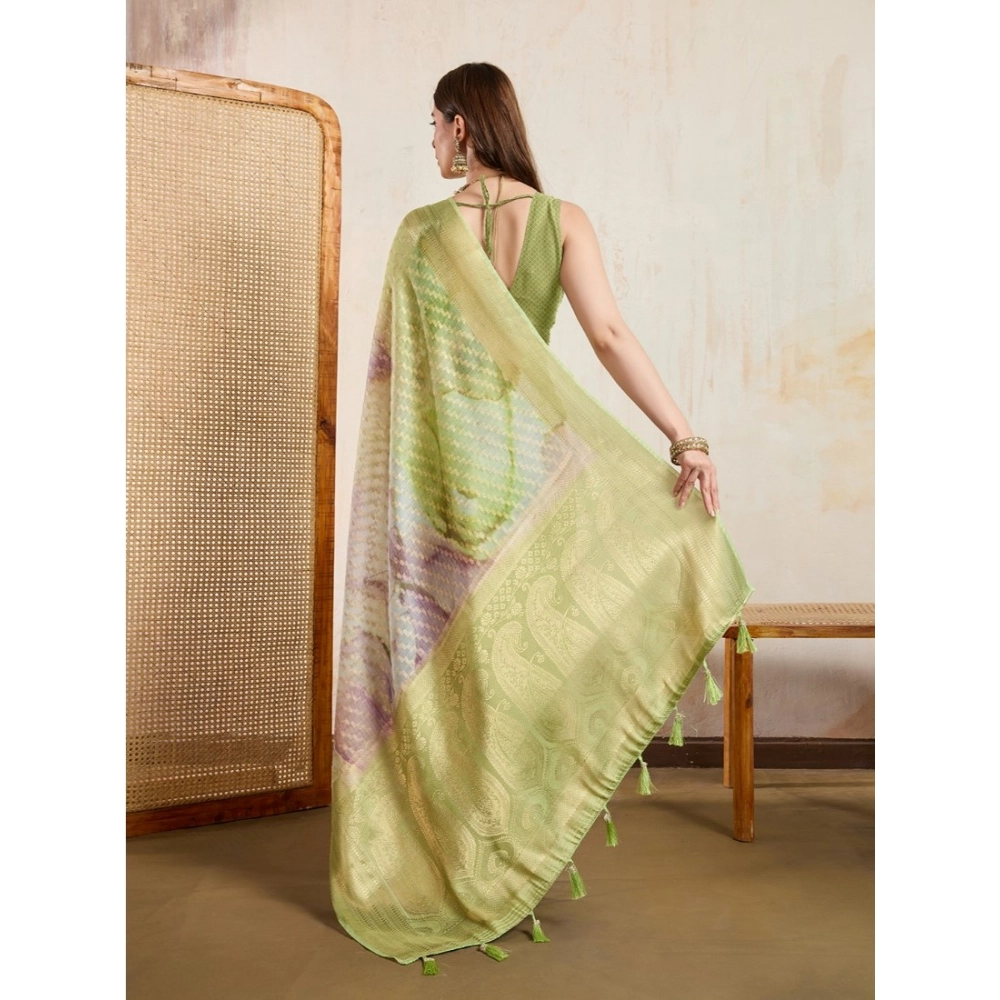Women's Viscose Printed Saree With Unstitched Blouse 5.5Mtr (Light Green) Women's Viscose Printed Saree With Unstitched Blouse 5.5Mtr (Light Green)