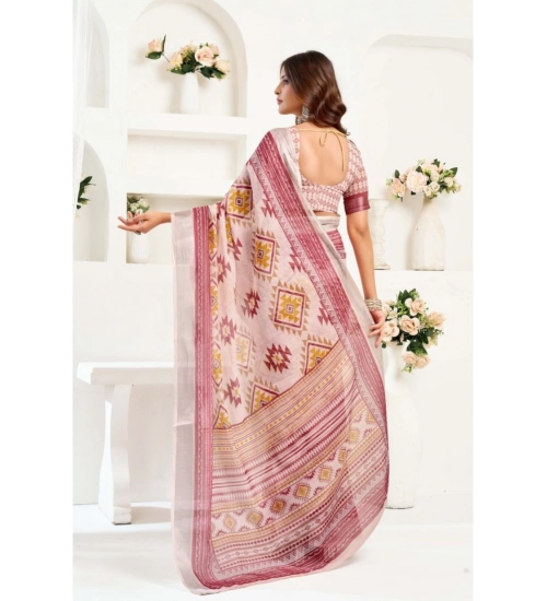 Women's Linen Cotton Printed Ready To Wear Saree With Unstitched Blouse 5.5 Mtr (Maroon) Women's Linen Cotton Printed Ready To Wear Saree With Unstitched Blouse 5.5 Mtr (Maroon)