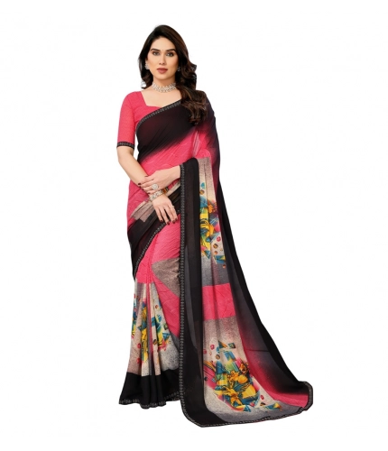 Women's Georgette Printed Saree With Unstitched Blouse 5.5Mtr (Multicolor)