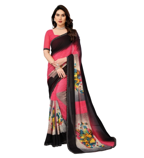 Women's Georgette Printed Saree With Unstitched Blouse 5.5Mtr (Multicolor)